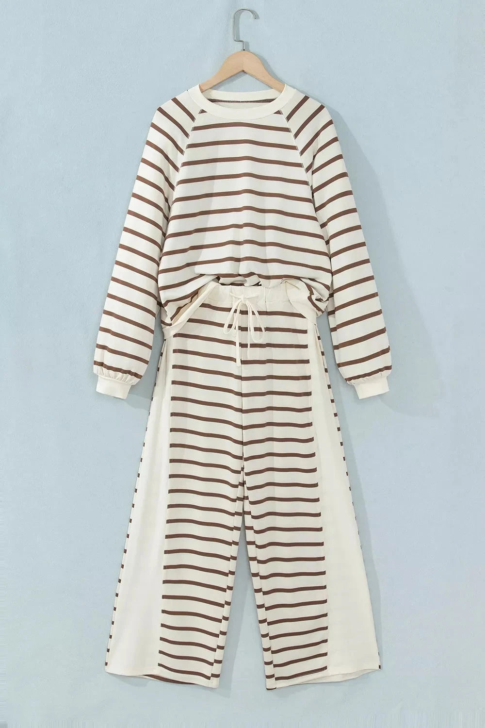 Stripe Relaxed Long Sleeve Top Color Block Detail Drawstring Pant Set
