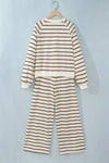 Stripe Relaxed Long Sleeve Top Color Block Detail Drawstring Pant Set