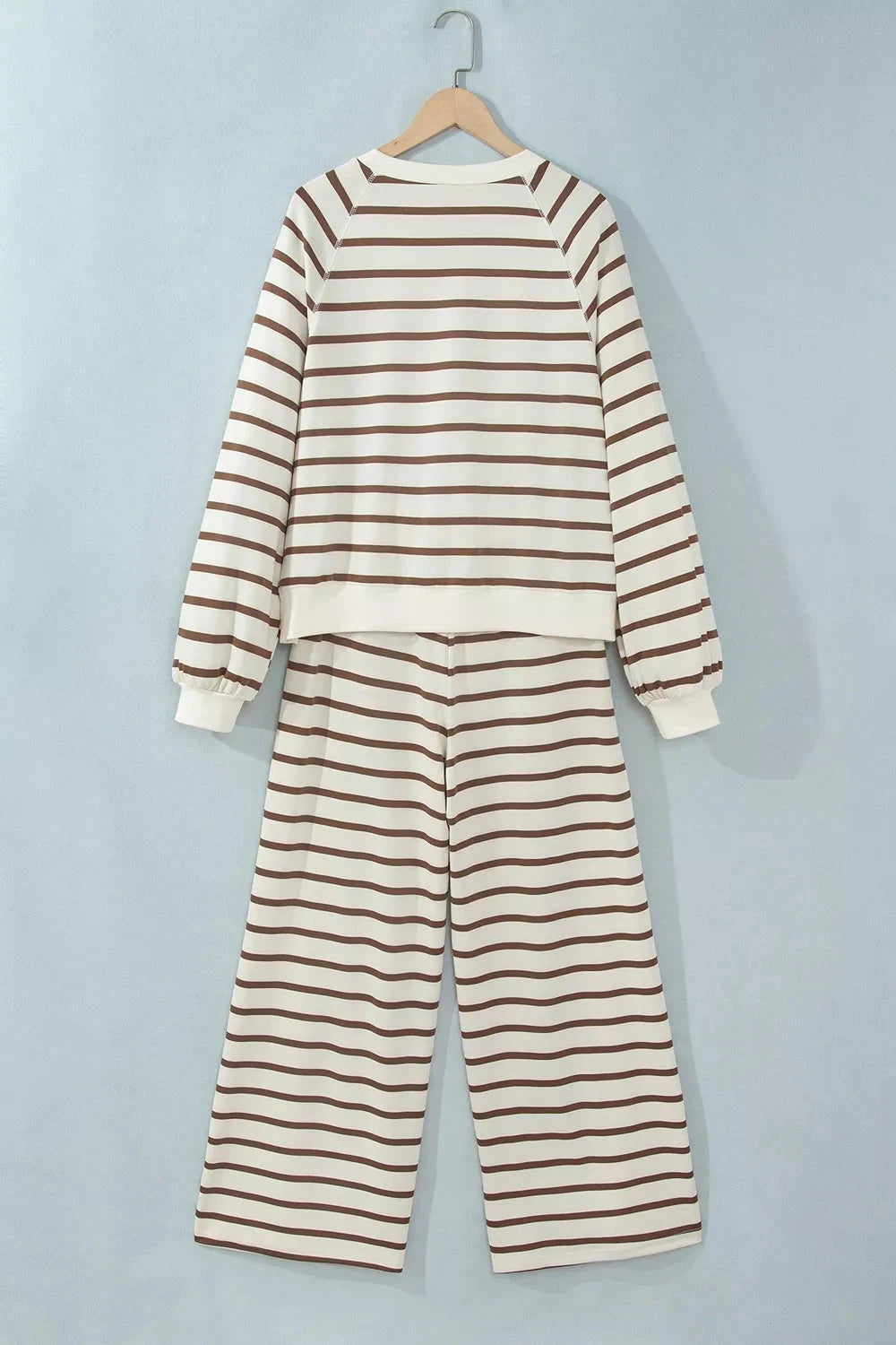 Stripe Relaxed Long Sleeve Top Color Block Detail Drawstring Pant Set